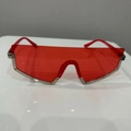Oversize futuristische Sonnenbrille mit roten Gläsern und silbernem Metall-Halbrahmen - Silberrahmen Weinrote Gläser