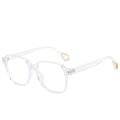Stylische quadratische Blaulichtfilter-Brille mit goldenen Metallakzenten an den Bügeln - Transparenter Rahmen