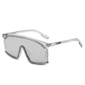 Übergroße transparente Sonnenbrille mit silbernen Spiegelgläsern und Belüftung - Grauer Rahmen Weißes Quecksilber