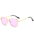Retro square sunglasses with gold metal frame and pink lenses in 45-degree side view - Ready Stock / Standard (Incl. 13% VAT) Gold Frame Purple Lenses
