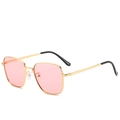 Retro square sunglasses with gold metal frame and translucent pink lenses for women - Ready Stock / Standard Gold Frame with Pink Lenses