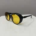 Steampunk sunglasses featuring a black matte frame and bright yellow lenses with side shields - Black Frame Yellow Lens