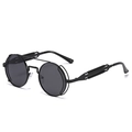 Steampunk sunglasses with black metal frame and double spring hinges on white background - Ready Stock / Standard Black Frame with Black-Gray Lenses