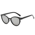 Chic black cat-eye sunglasses featuring silver wing rivets and reflective grey mirror lenses - Black Frame Silver Mirror