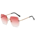 Lunettes de soleil carrées sans monture avec verres dégradés roses et branches chaîne - Monture Dorée Rouge Dégradé
