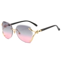Frameless metal sunglasses with gradient purple lenses and golden leopard head temples - Gold Frame Gradient Gray Pink