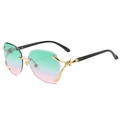 Frameless sunglasses with green-pink gradient lenses and gold leopard head detail - Gold Frame Gradient Green to Pink