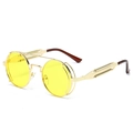 Lunettes de soleil steampunk rondes avec monture dorée, verres jaunes et branches ressort - Monture Dorée Verres Jaunes