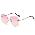 Frameless square sunglasses with pink orange gradient lenses and gold chain temples - Ready Stock / Regular Gold Frame Pink & Yellow Lenses