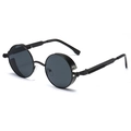 Gafas de sol steampunk retro con montura redonda de metal negro y patillas de resorte - Montura Negra Lentes Gris Negro