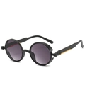 Steampunk sunglasses with matte black frames, purple gradient lenses, and gold spring legs - Black Frame Double Gray Lens