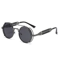 Steampunk round gunmetal sunglasses with double bridge and decorative spring temples - Ready Stock / Regular (Inc. 13% VAT) Gunmetal Frame Black-Grey Lenses