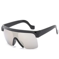 Trendige Oversize-Visier-Sonnenbrille mit silbernen Spiegelgläsern und schwarzem Rahmen - Schwarzer Rahmen Silberspiegel