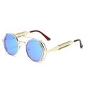 Steampunk sunglasses with gold metal frame, blue lenses and double spring temples - Ready Stock / Standard Gold Frame with Ice Blue Lenses