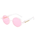 Steampunk round sunglasses with pink transparent frame and gold spring temple detail - White Frame Pink Lens