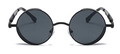 Steampunk Sonnenbrille aus schwarzem Metall mit runden Gläsern und Federbügeln - Schwarzer Rahmen Graue Gläser