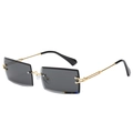 Fashionable rimless rectangular sunglasses with gold metal temples and dark grey lenses - Gold Frame Full Grey