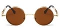 Steampunk Rund-Sonnenbrille mit goldenem Metallrahmen, Federbügeln und braunen Gläsern - Goldener Rahmen Tee Gläser