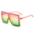 Lunettes de soleil carrées oversize avec strass bicolores et verres dégradés roses - Strass Roses et Verts