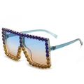 Oversized square sunglasses with blue and amber rhinestones and gradient lenses - Blue and Yellow Rhinestones