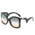 Black oversized sunglasses with unique wave arms and tri-color gradient lenses - Black Frame Green Tea Lens