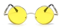 Steampunk round sunglasses with silver metal frame and vibrant yellow lenses - Silver Frame Yellow Lens