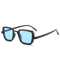 Retro quadratische Steampunk Sonnenbrille mit schwarzem Rahmen und hellblauen Gläsern - Sandschwarzer Rahmen Blaue Linse