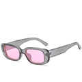 Lunettes de soleil rectangulaires rétro monture grise et verres roses transparents - Monture Grise / Verres Roses