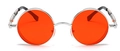 Steampunk round sunglasses with silver metal frame and bright orange-red lenses - Silver Frame Red Lens