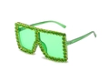 Oversized square green sunglasses with luxury crystal rhinestones in gold setting - Green Frame Green Rhinestone