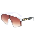 White oversized shield sunglasses with brown gradient lenses and black temples - White Frame Brown Lens
