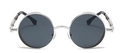 Steampunk sunglasses with silver metal frames and dark grey lenses in a vintage style - Silver Frame Black Grey Lens