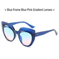 Cat-eye zonnebril met blauw montuur en blauw-roze gradiëntglazen met gouden klinknagels - Blauw Frame Blauw Roze Lenzen