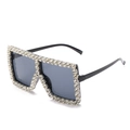 Oversized square sunglasses with black frame and shimmering crystal-encrusted outer edges - Black Frame / White Rhinestone