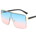 Oversized trendy blue and pink gradient sunglasses with gold metal frame accents - Gold Frame Gradient Blue Pink Lens