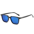 Classic retro square sunglasses with a black frame and blue mirrored lenses - Black Frame Blue Coating