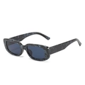 Retro rectangular sunglasses featuring a blue and black marble pattern frame with dark lenses - Black Pattern Frame Grey Lens