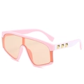 Pink frame oversized wrap sunglasses with orange lenses and gold rivet accents - Pink Frame / Pink Lens