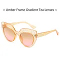 Cat eye zonnebril met transparant geel montuur, gouden glitters en gradiënt bruine glazen - Geel Frame Bruinroze Lenzen