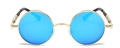 Steampunk round sunglasses with blue reflective lenses and gold metal frames - Gold Frame Ice Blue Lens