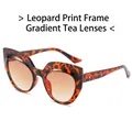 Luipaardprint zonnebril met groot cat-eye montuur en bruine gradiënt glazen - Luipaard Montuur Verloop Thee Lenzen