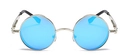 Steampunk round sunglasses with silver metal frame and reflective blue mirrored lenses - Silver Frame Ice Blue Lens