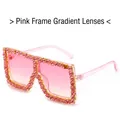 Pink oversized square sunglasses with gradient lenses and sparkling rhinestone frame - Pink Frame Pink Rhinestone