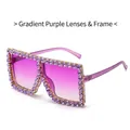 Oversized square purple sunglasses with crystal rhinestones and gradient lenses - Purple Frame Purple Rhinestone