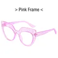 Cat eye glasses frame in translucent pink resin with glitter and metal hinges - Ready Stock / Standard Pink Frame with Clear Lenses