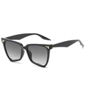 Fashion irregular oversized cat eye sunglasses with black frame and golden triangle details - Black Frame Dual Grey