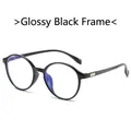 Lunettes anti-lumière bleue rétro rondes en noir brillant avec détails en métal - Monture noir brillant