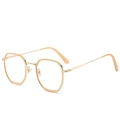 Lunettes hexagonales chic en métal doré avec bordure ambre pêche et verres clairs - En stock / Lunettes sans correction or et rose standard