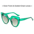 Translucent emerald green cat-eye sunglasses with gradient green lenses and gold rivets - Ready Stock / Standard (Incl. 13% VAT) Green Frame & Double Grey Lenses