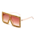 Oversized square sunglasses with champagne frame, orange gradient lenses and crystals - Champagne Frame Light Tea Rhinestones